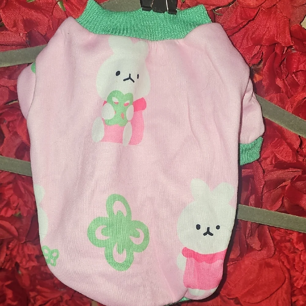 Pink and Green Dog Sweater with Bunny Design Fleece Lined Size Xsmall
